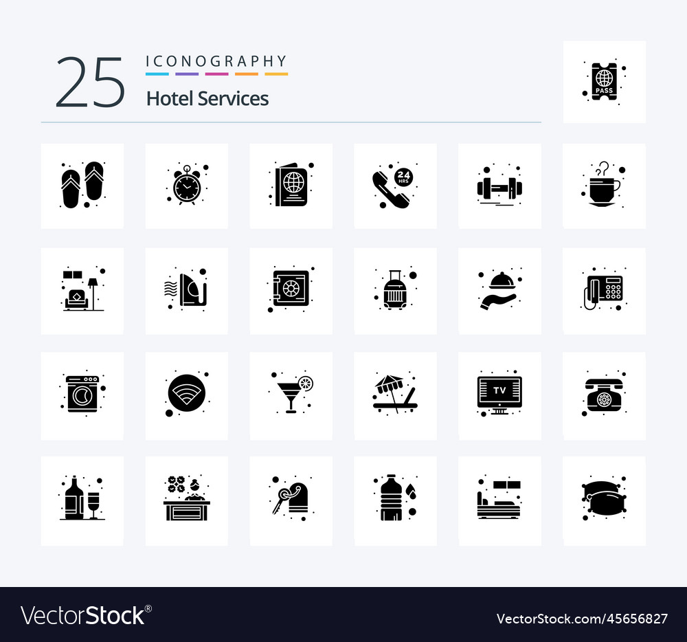 Hotel services 25 solid glyph icon pack including