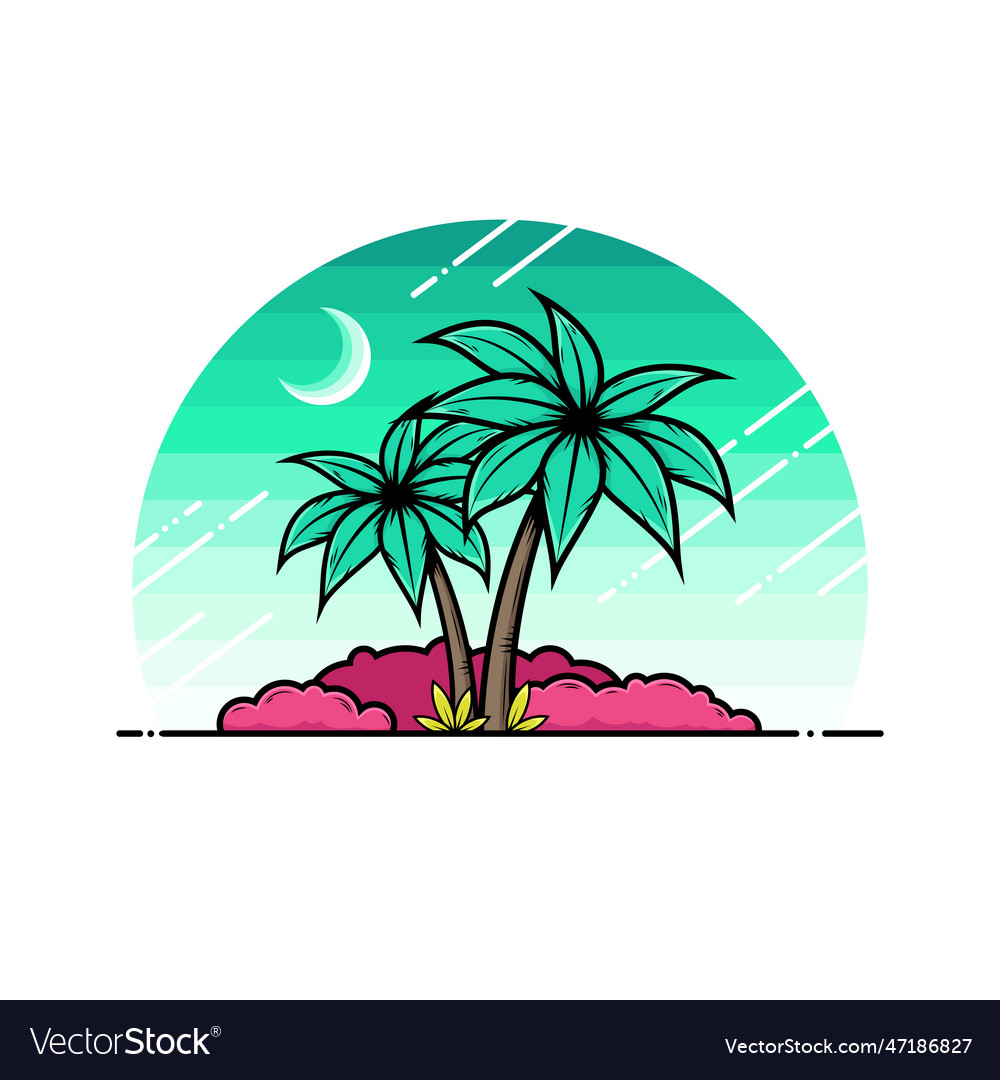 Night rainforest cartoon clipart with palm trees