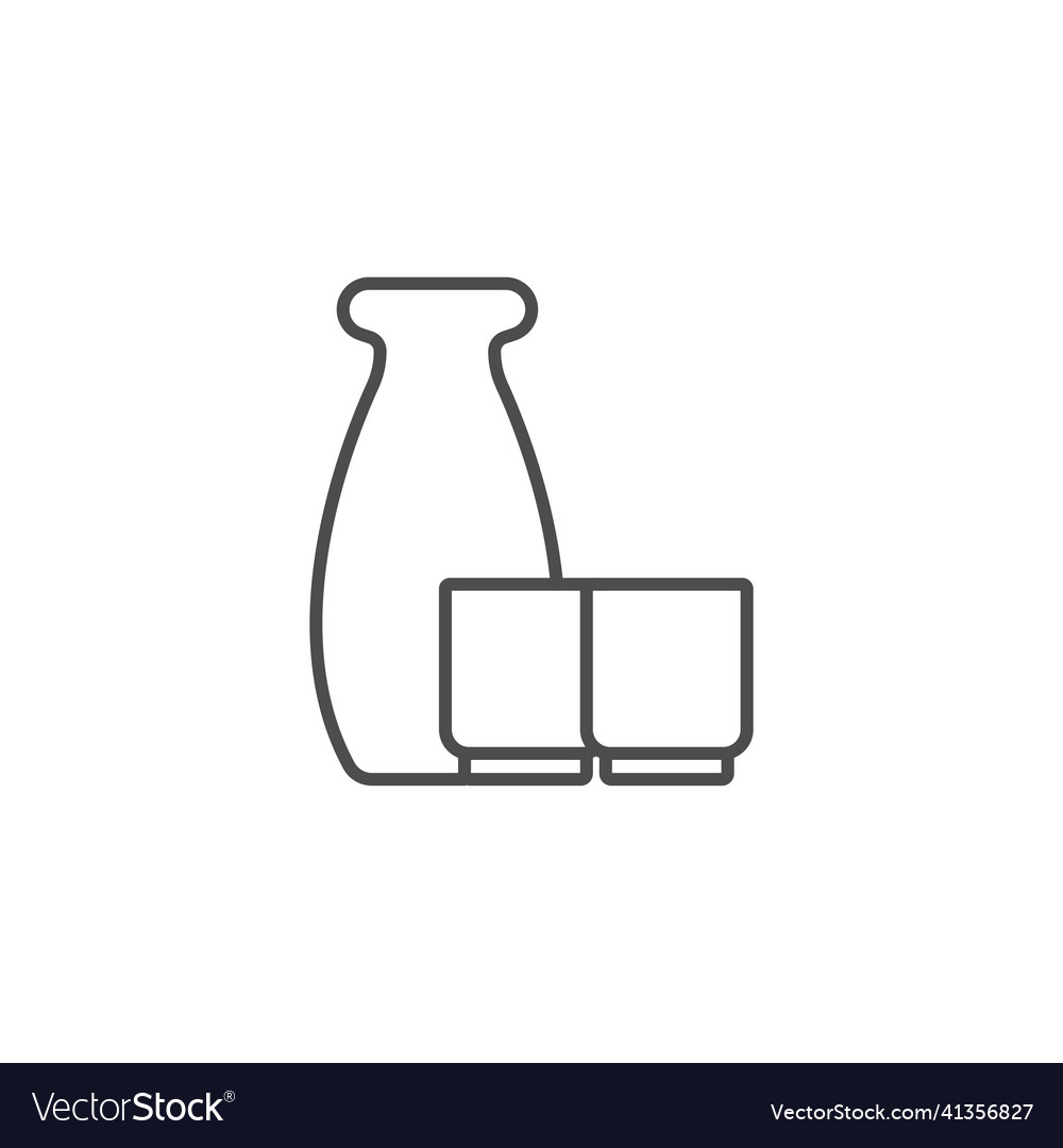 Sake bottle and two cup line icon linear style