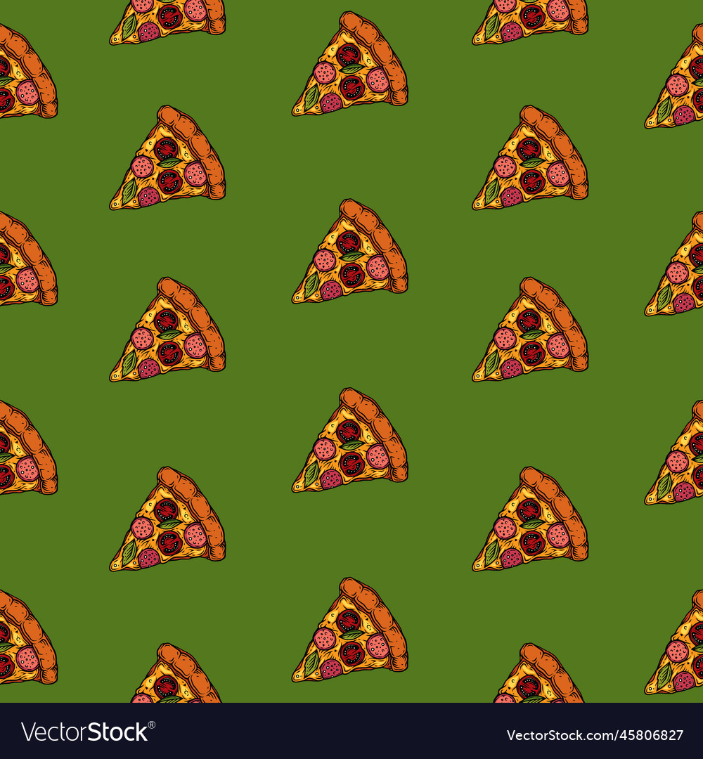 Seamless pattern of a pizza slice vector image Seamless pattern of a pizza slice