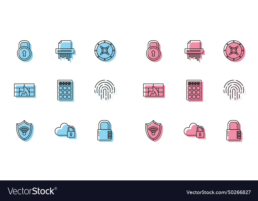 Set line shield with wifi wireless internet vector image Set line shield with wifi wireless internet