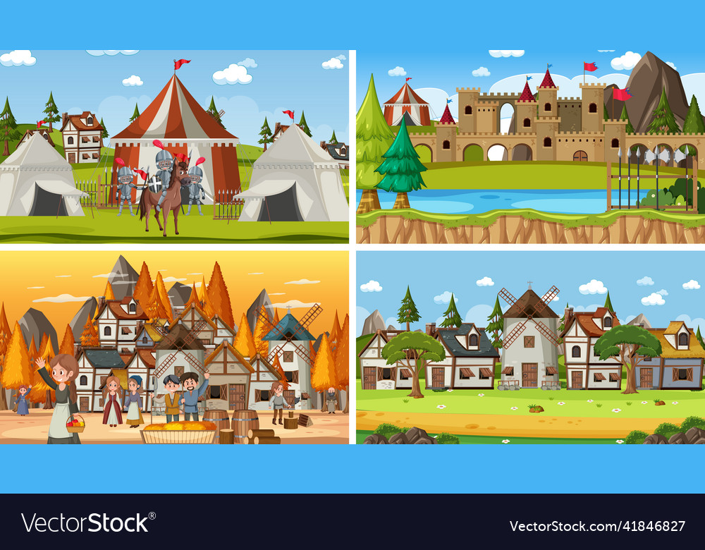 Set of different scene medieval