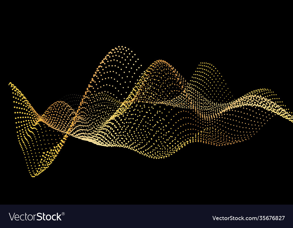 Sound wave from node gold interface big data flow vector image Sound wave from node gold interface big data flow