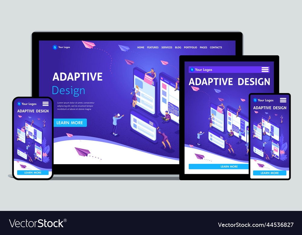 Template landing page isometric concept of web