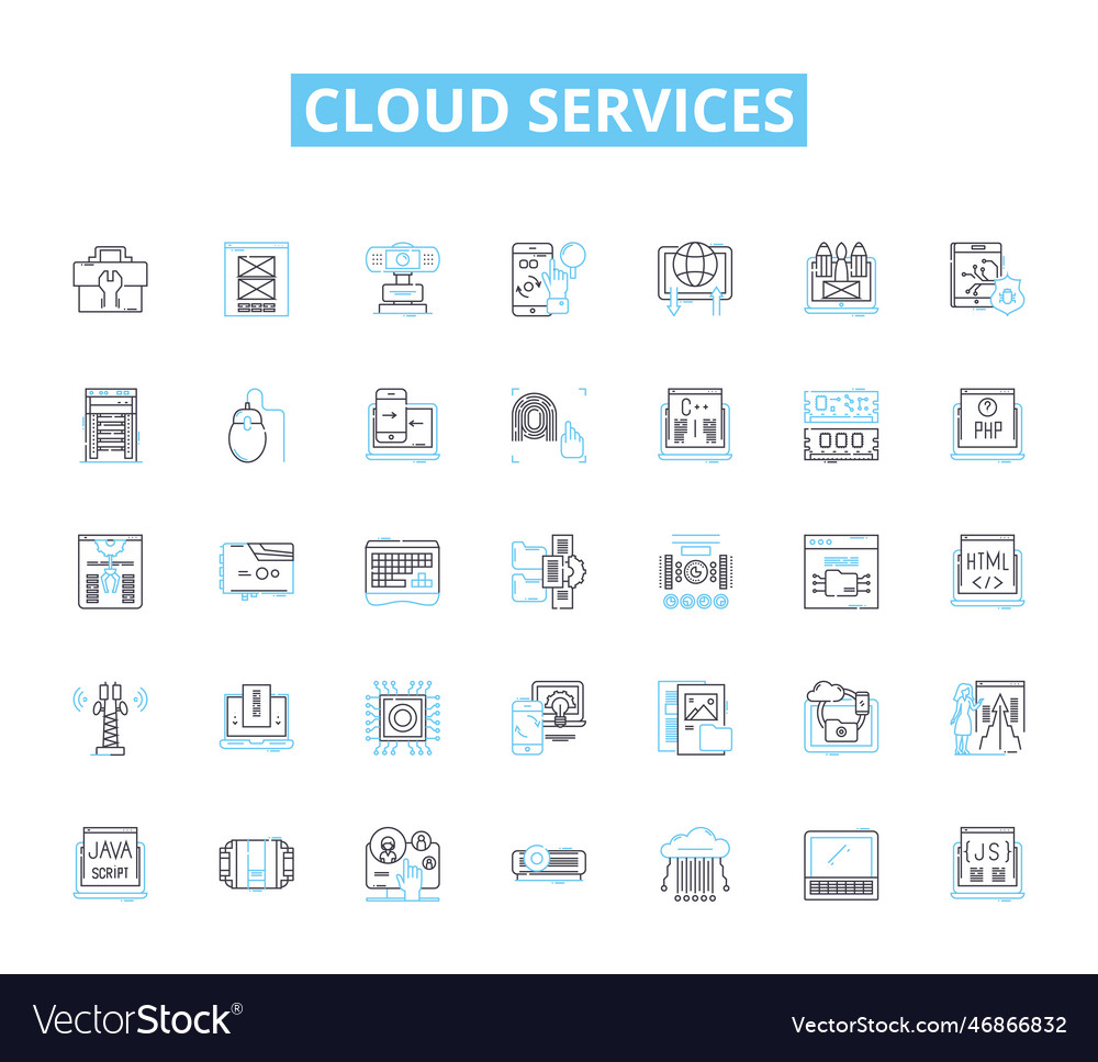 Cloud services linear icons set integration Vector Image Cloud services linear icons set integration