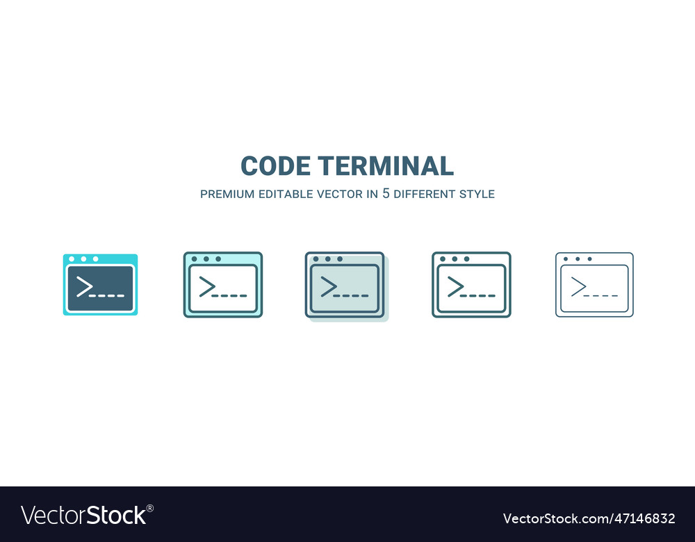 Code terminal icon in 5 different style outline vector image Code terminal icon in 5 different style outline