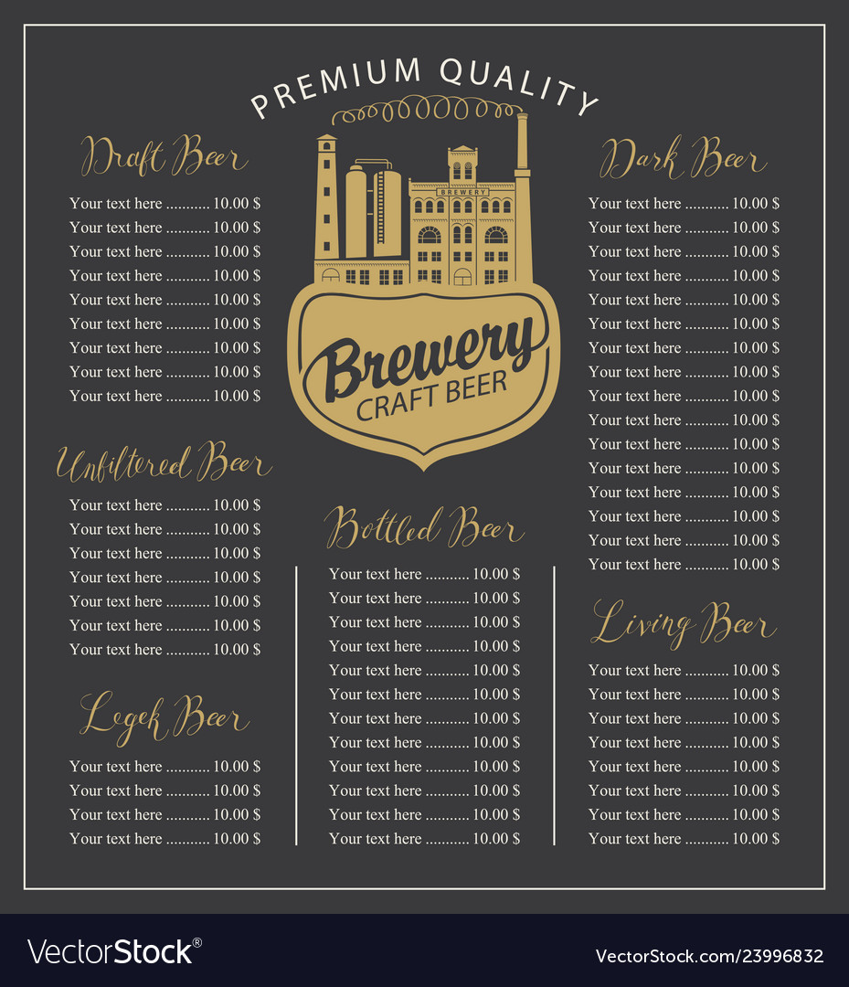 Craft Beer Menu With Price List And Brewery Vector 23996832 