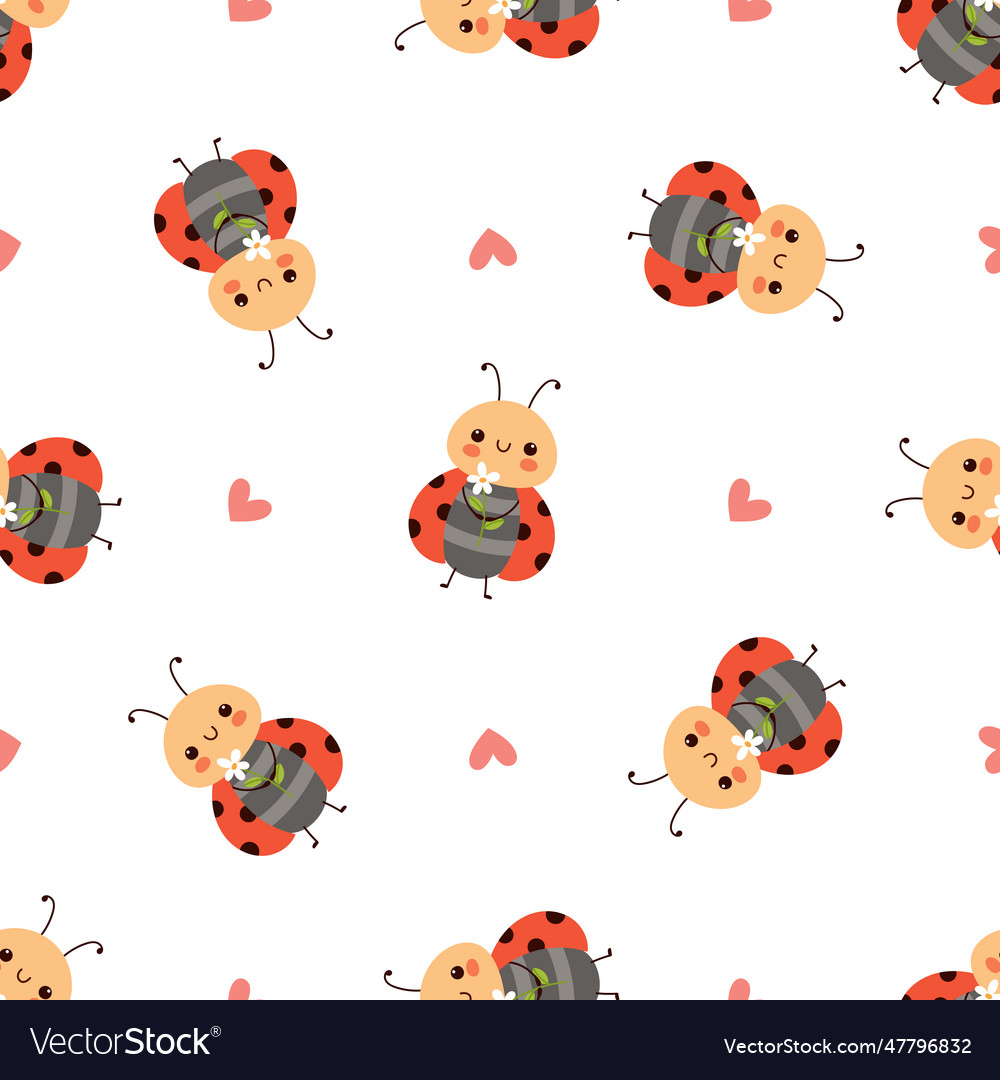 Cute ladybug seamless pattern flat