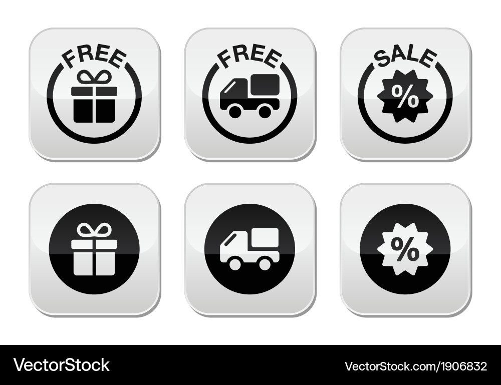 Free gift delivery sale buttons set Royalty Free Vector