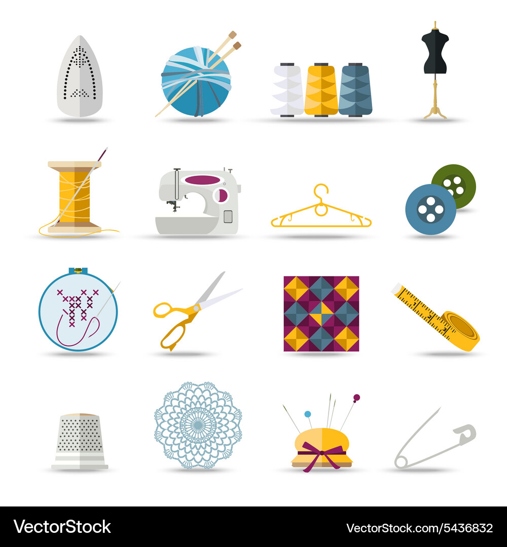 Handmade and sewing isolated icons set flat style Vector Image