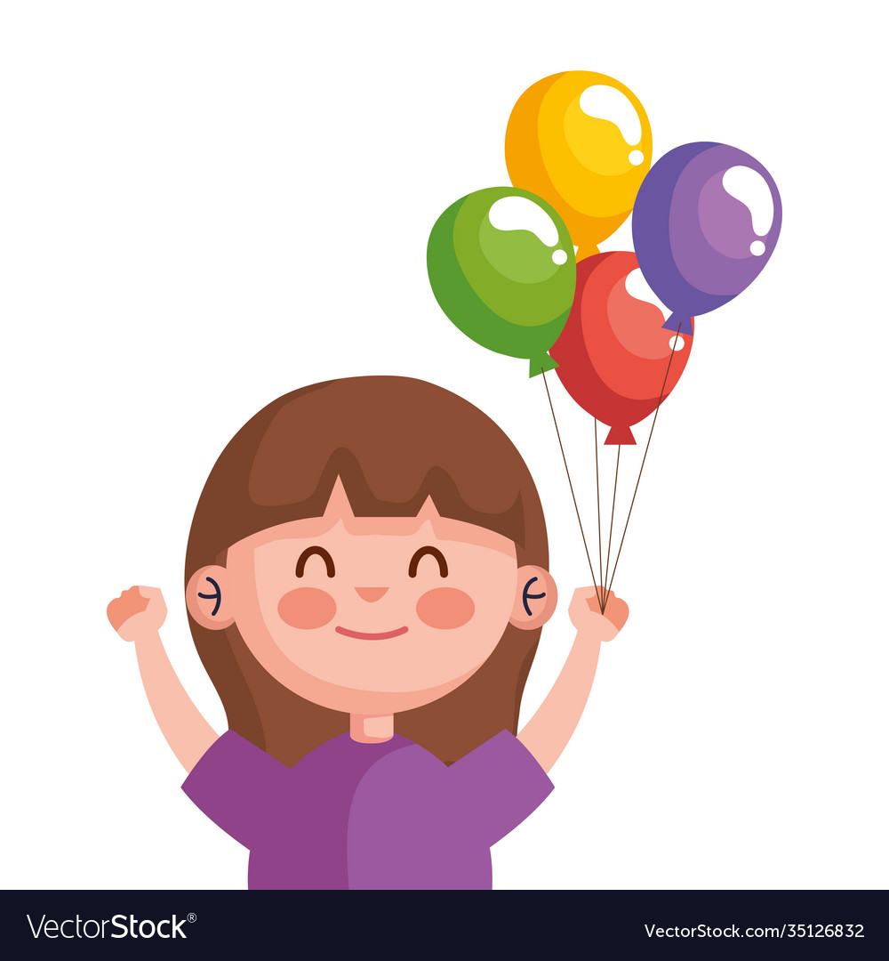 Happy cute little girl with balloons helium