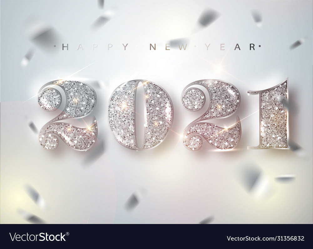 Happy new year banner with silver 2021 numbers on Vector Image