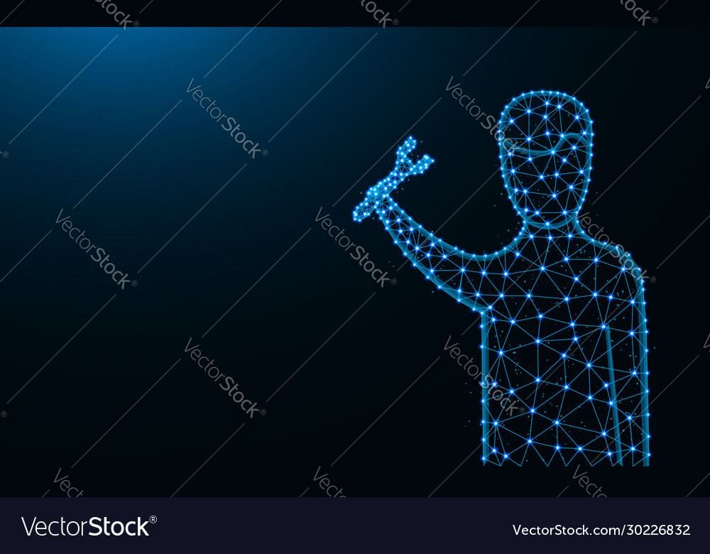 Man with a wrench made from points and lines vector image Man with a wrench made from points and lines