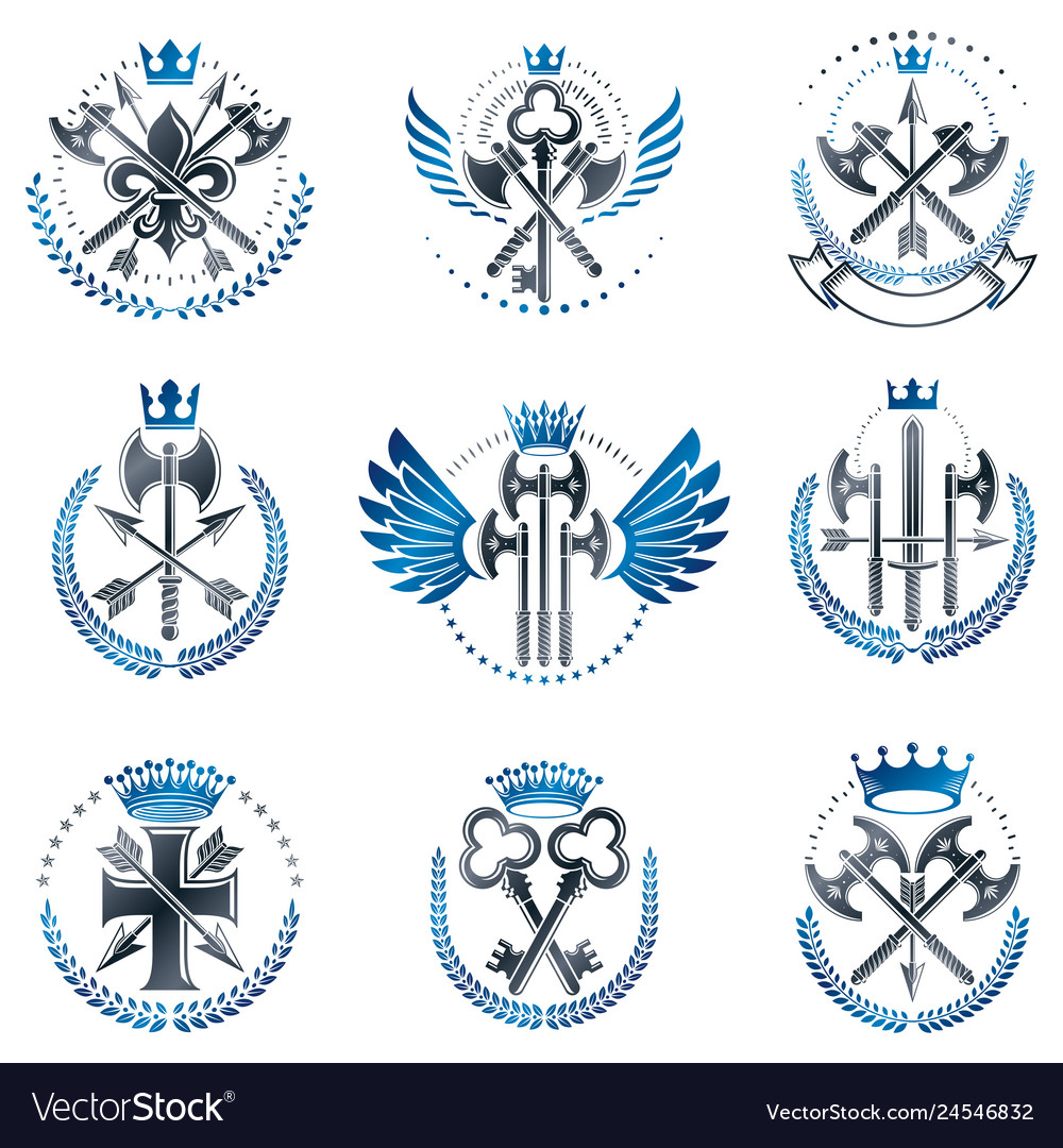 Vintage weapon emblems set design