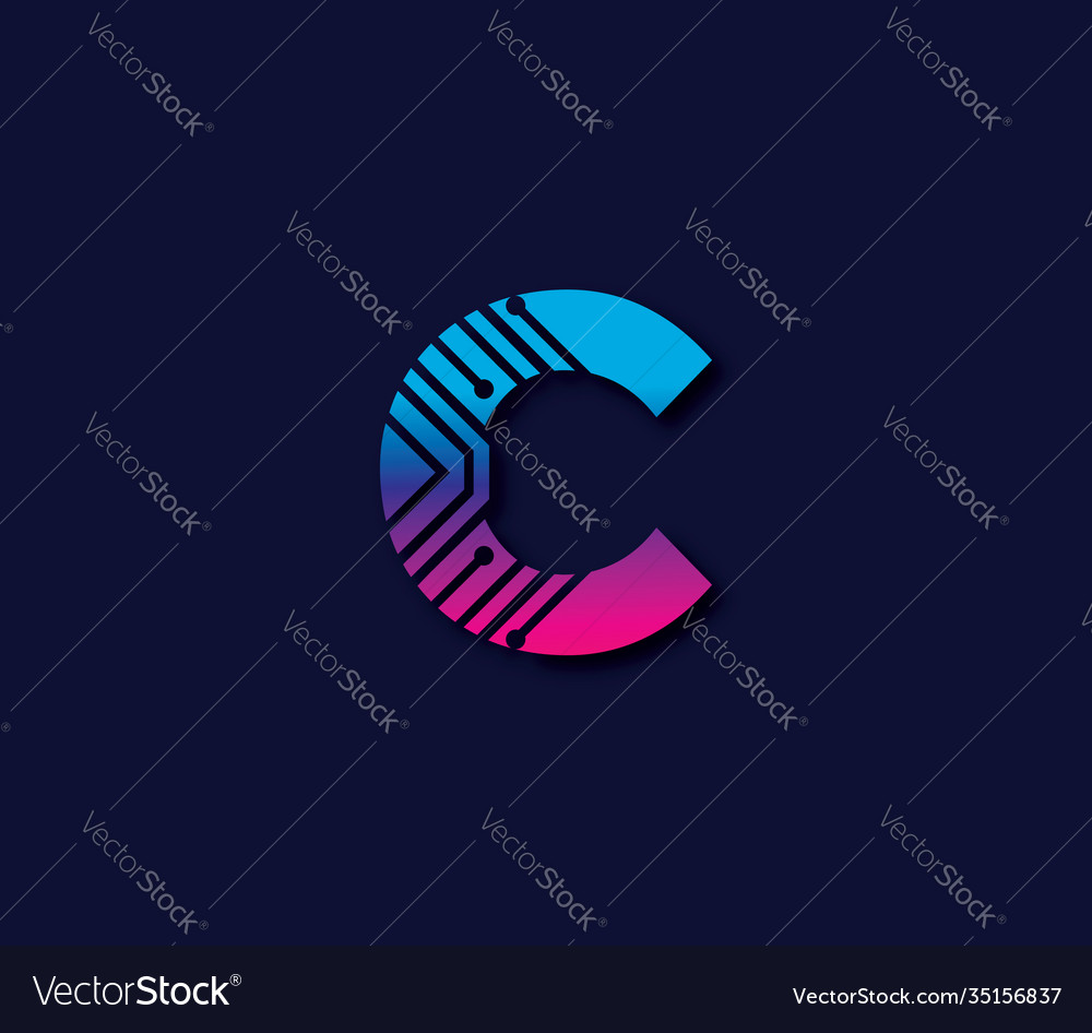 C alphabet technology logo design concept Vector Image