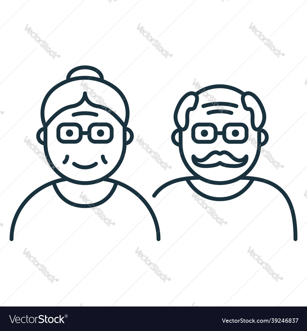 Couple of old senior person line icon happy elder Vector Image