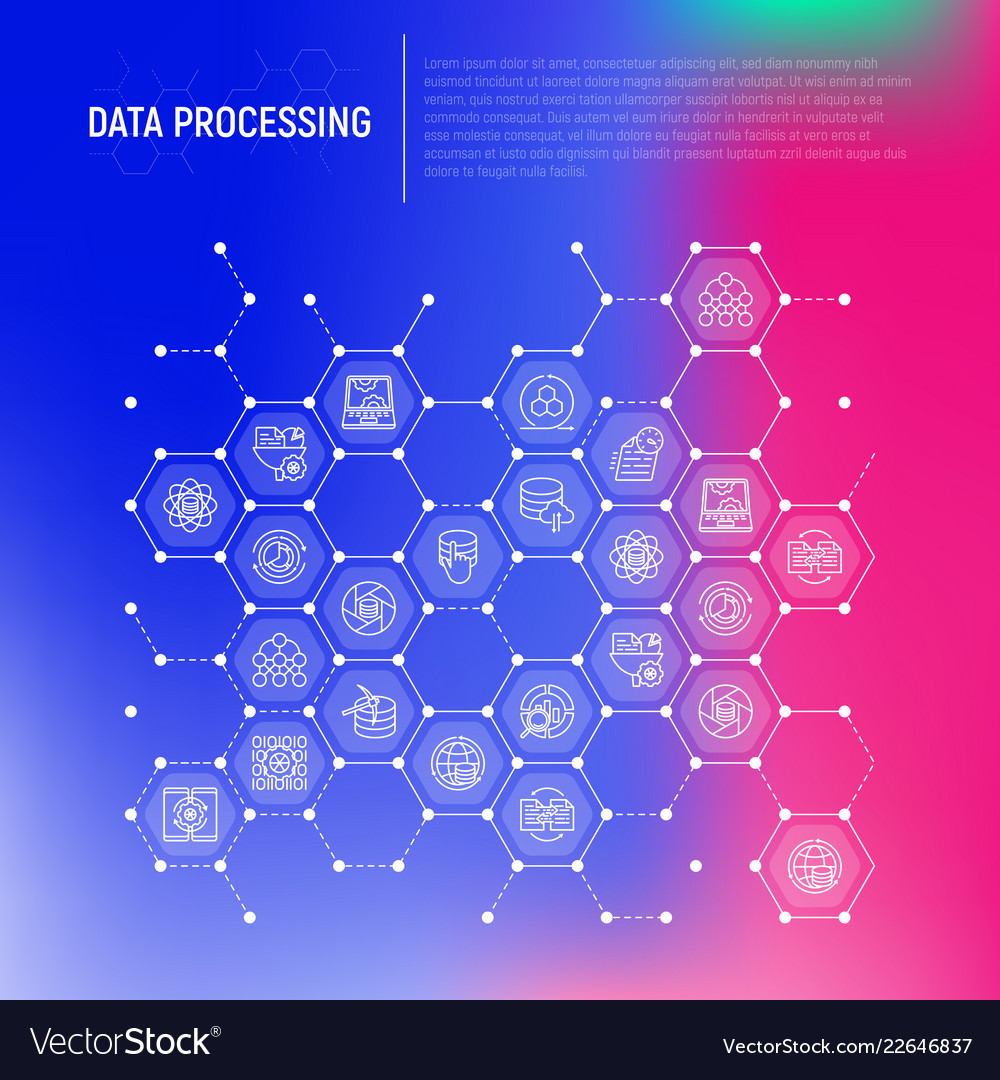 Data processing concept in honeycombs vector image Data processing concept in honeycombs