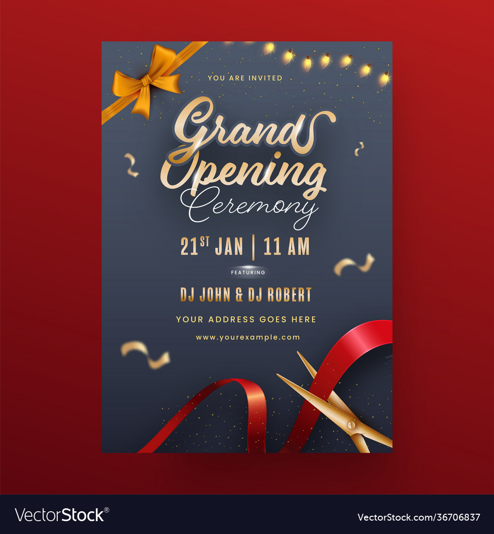 Premium Vector  Grand opening card with ribbon background