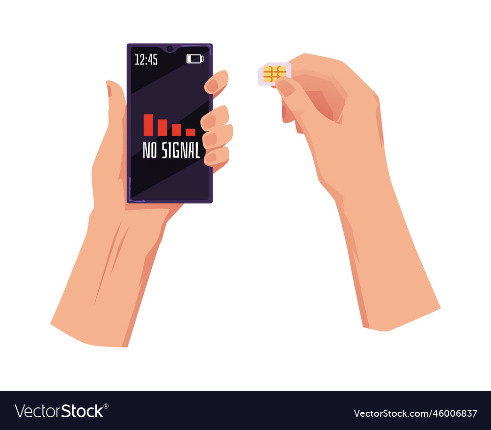 Hands inserting sim card in smartphone flat