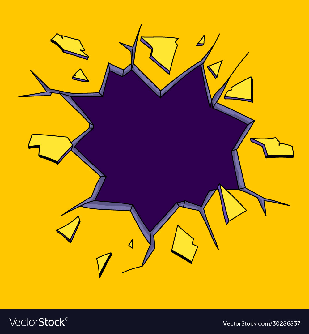 Hole in wall comics style hand drawn Royalty Free Vector