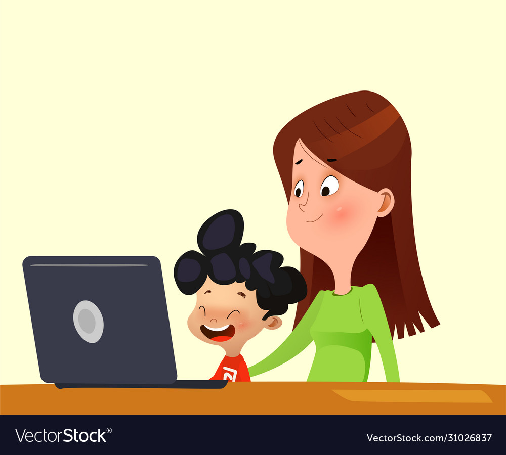 Little boy learning use computers