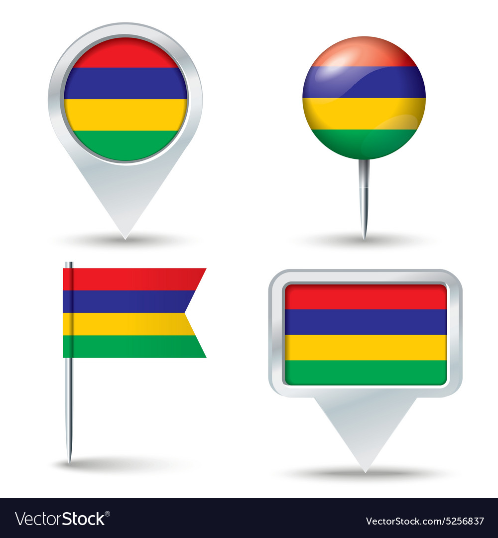 Map pins with flag of mauritius