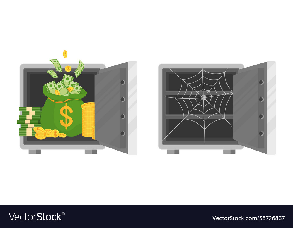 Open bank safe and empty deposit with cobweb vector image Open bank safe and empty deposit with cobweb
