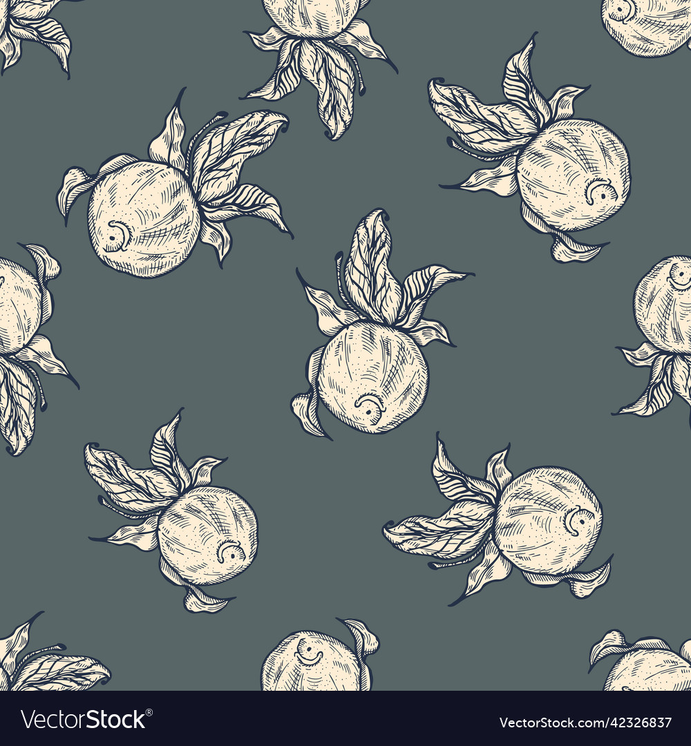 Seamless pattern engraved lemon on twig Vector Image Seamless pattern engraved lemon on twig