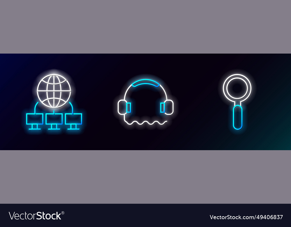 Set line magnifying glass computer network vector image Set line magnifying glass computer network