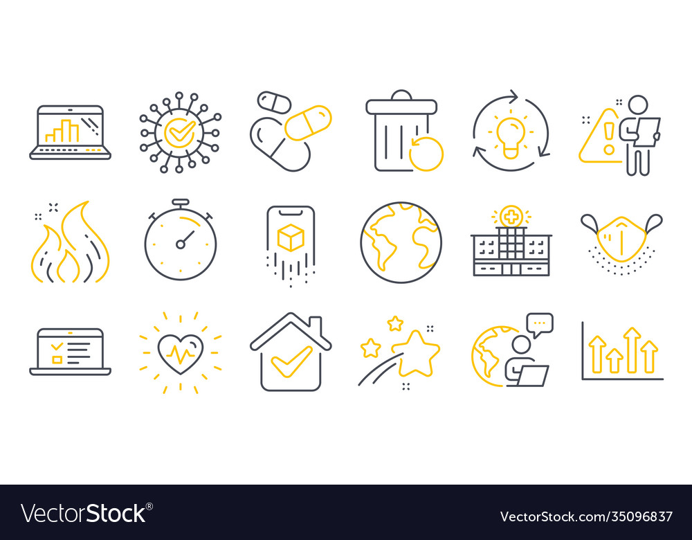 Set science icons such as coronavirus world