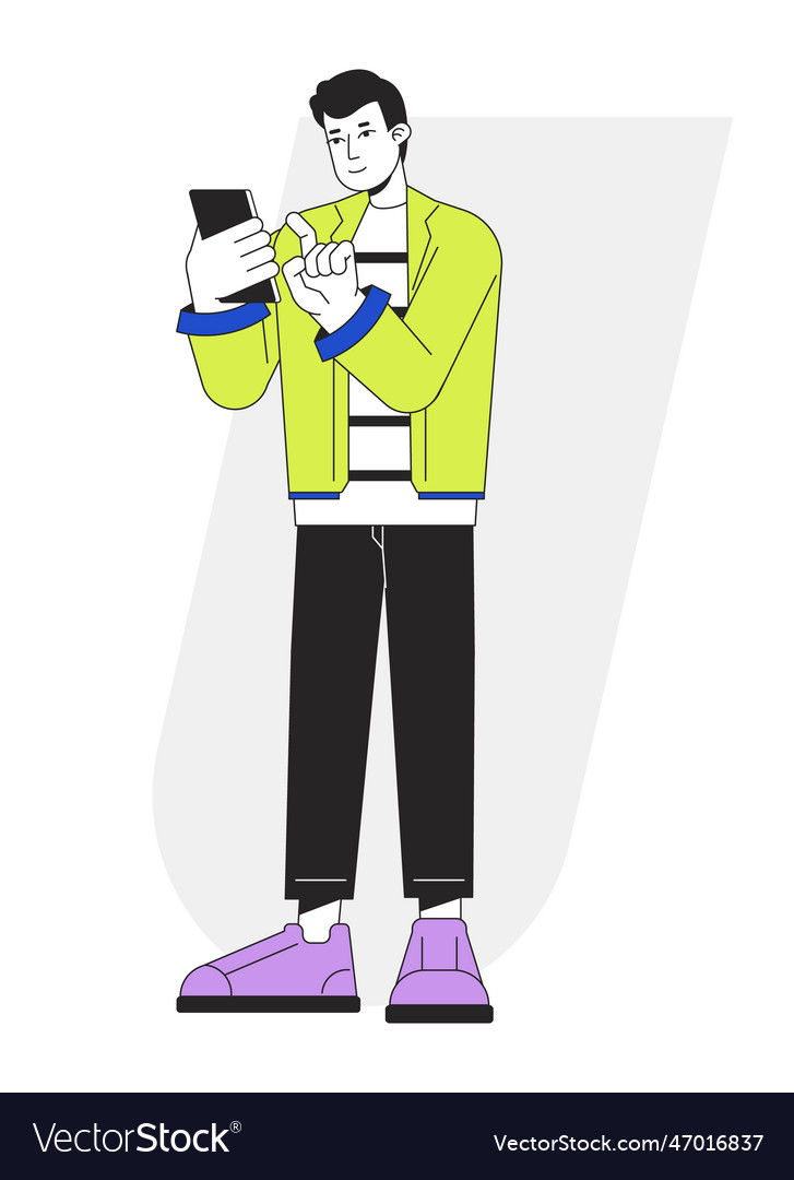 Smiling man dialing number on cellphone to call vector image Smiling man dialing number on cellphone to call