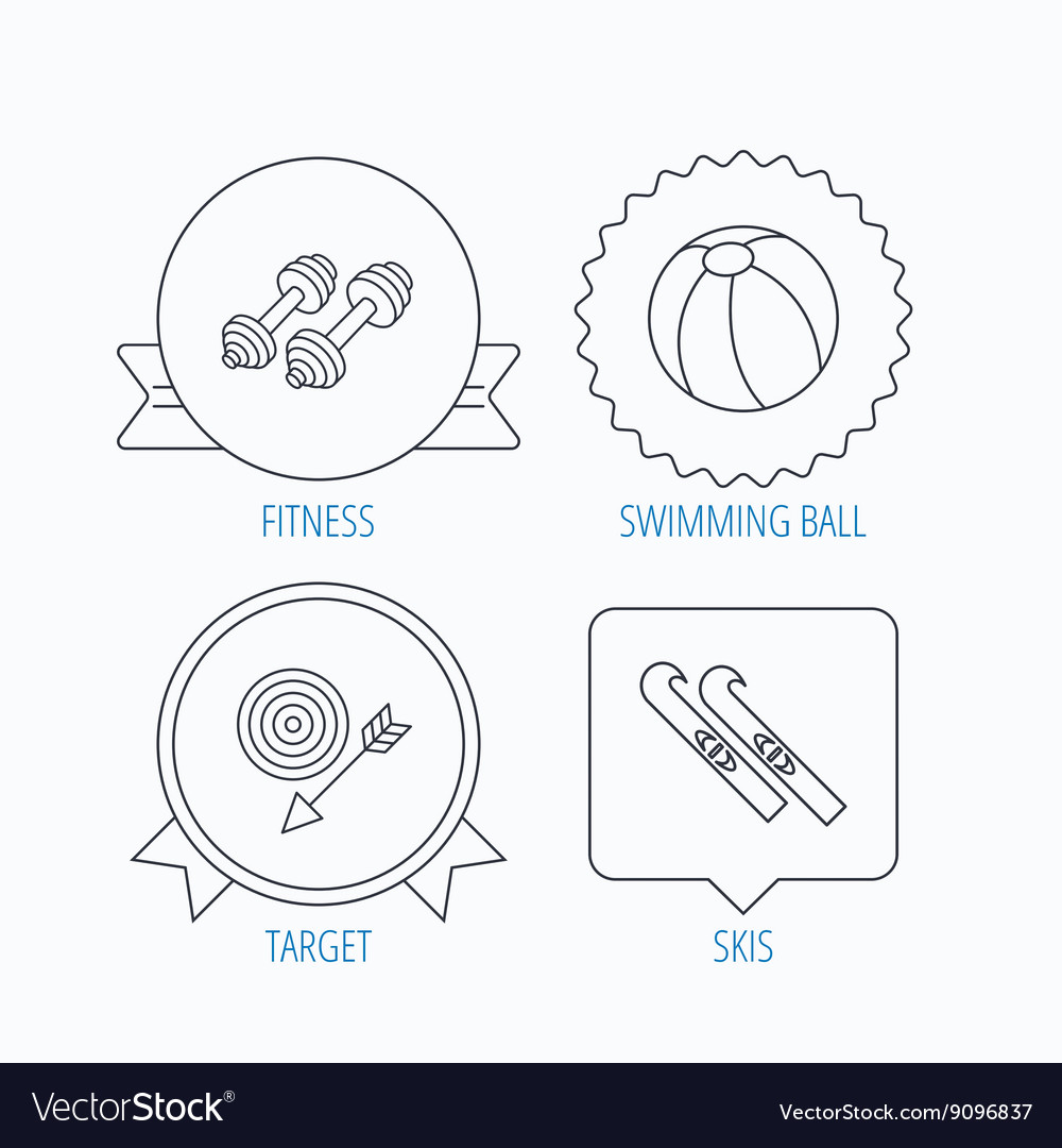 Sport fitness swimming ball and skis icons