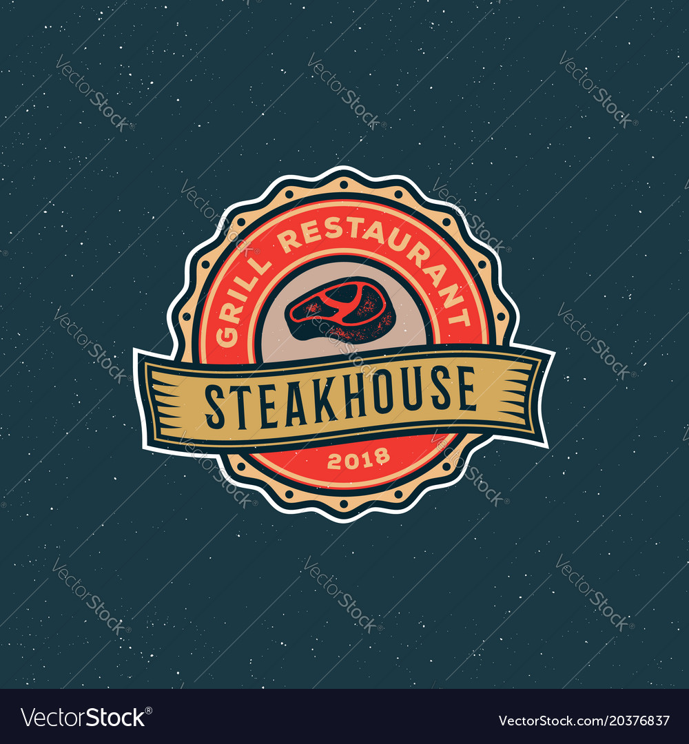 Vintage steak house logo retro styled grill vector image. 