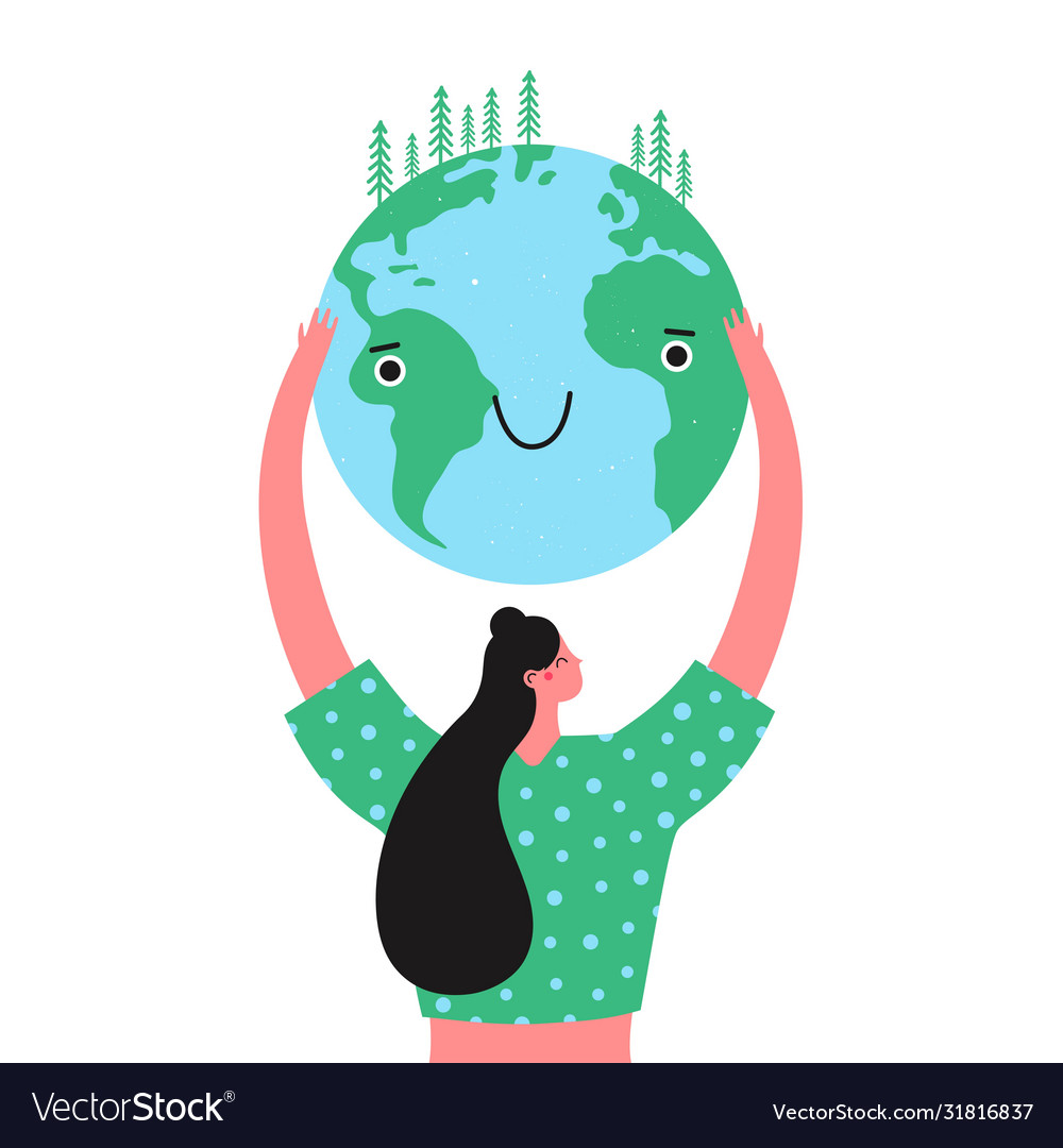 With woman holding cute smiling earth globe