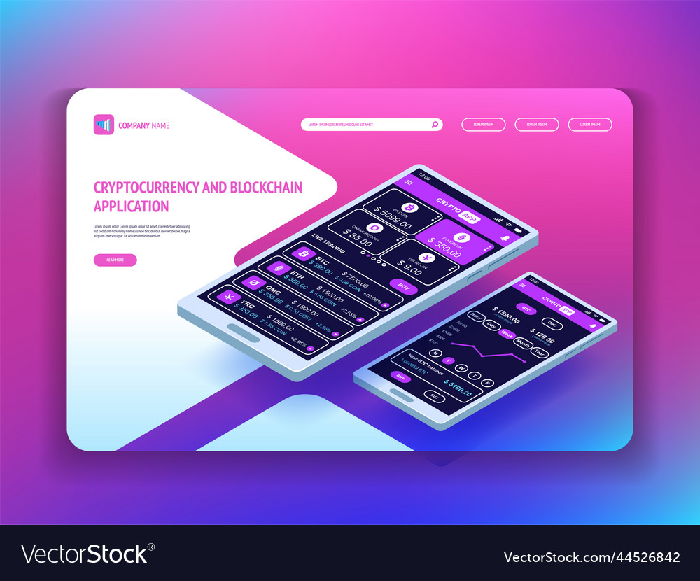 Cryptocurrency and blockchain application vector image Cryptocurrency and blockchain application