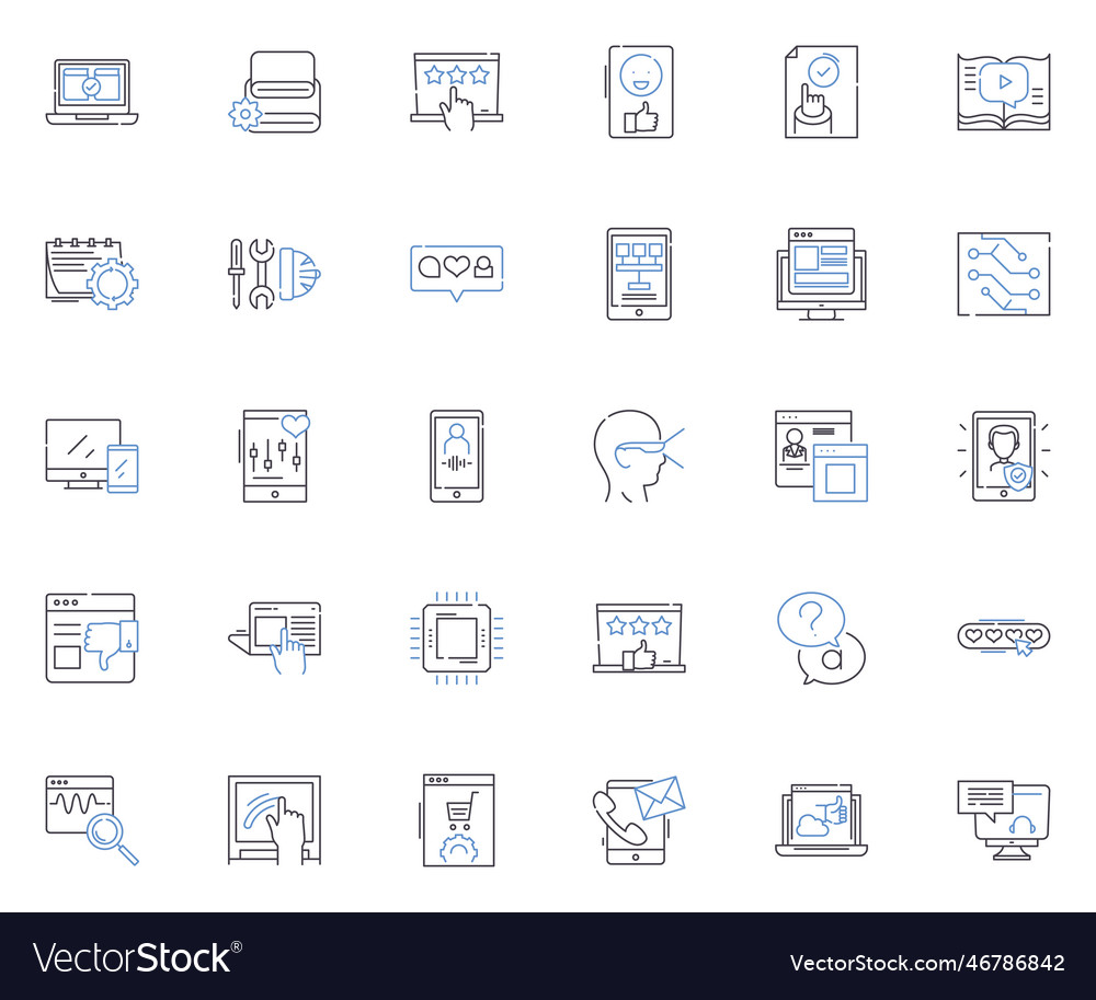 Deep learning line icons collection neural nerk vector image Deep learning line icons collection neural nerk