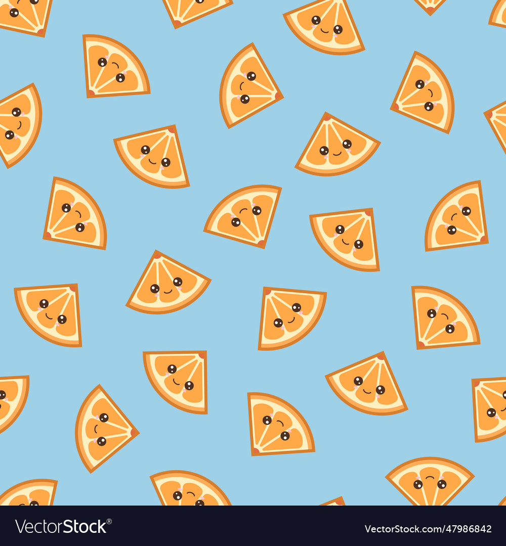 Funny orange pattern kawaii slices on blue Vector Image