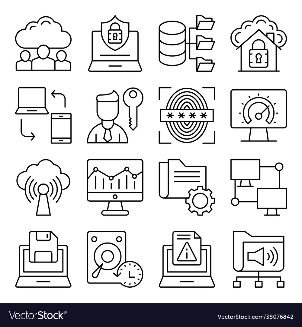 Pack computer and network linear icons