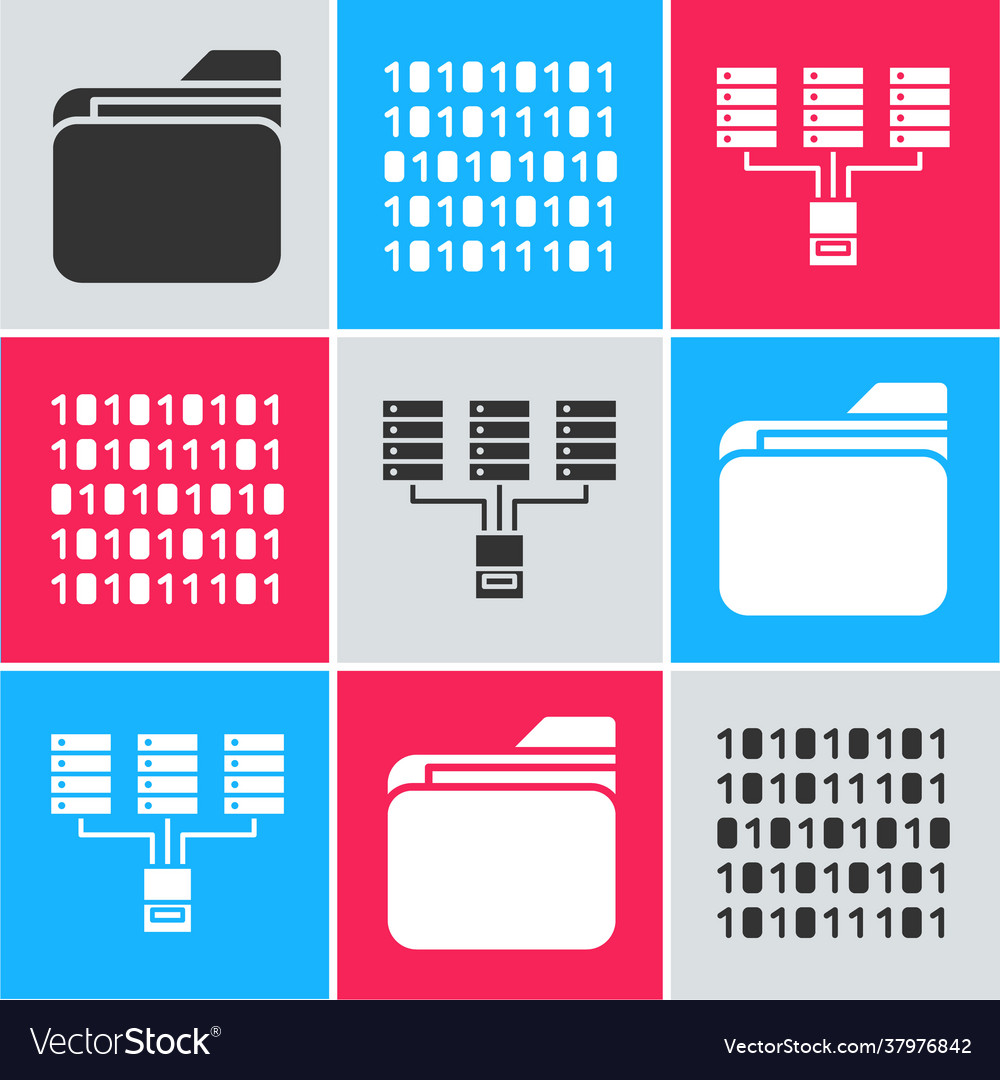 Legen Sie Dokumentordner Binärcode und Serverdaten fest vector image Legen Sie Dokumentordner Binärcode und Serverdaten fest