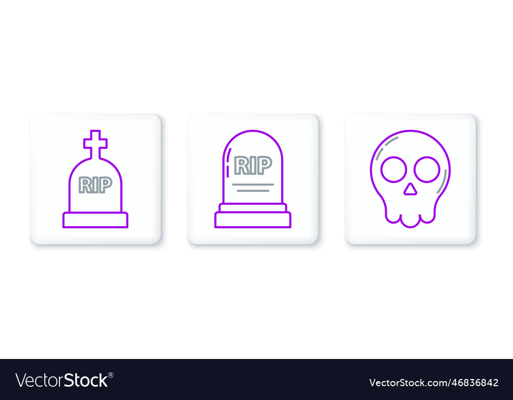 Set line skull tombstone with rip and icon