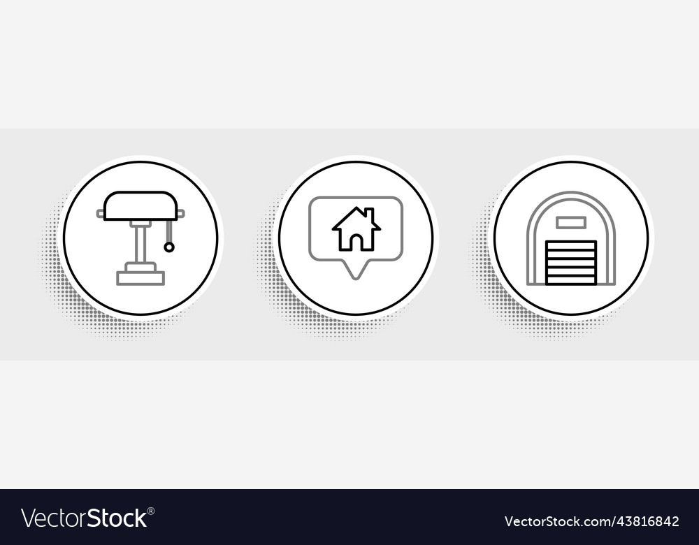 Set line warehouse table lamp and map pointer vector image Set line warehouse table lamp and map pointer