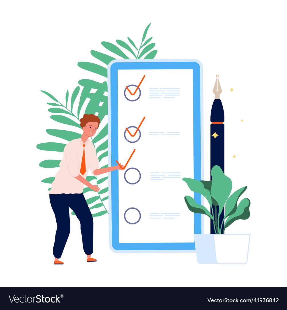 Time management to do list man and mobile vector image Time management to do list man and mobile