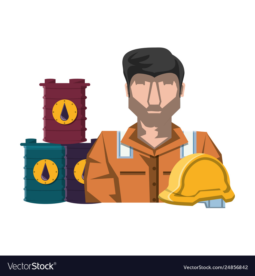 Worker with pile barrels gasoline