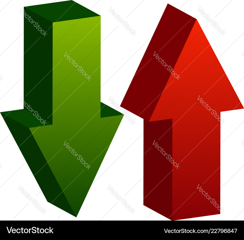 3d arrows point up and down in green and red Vector Image