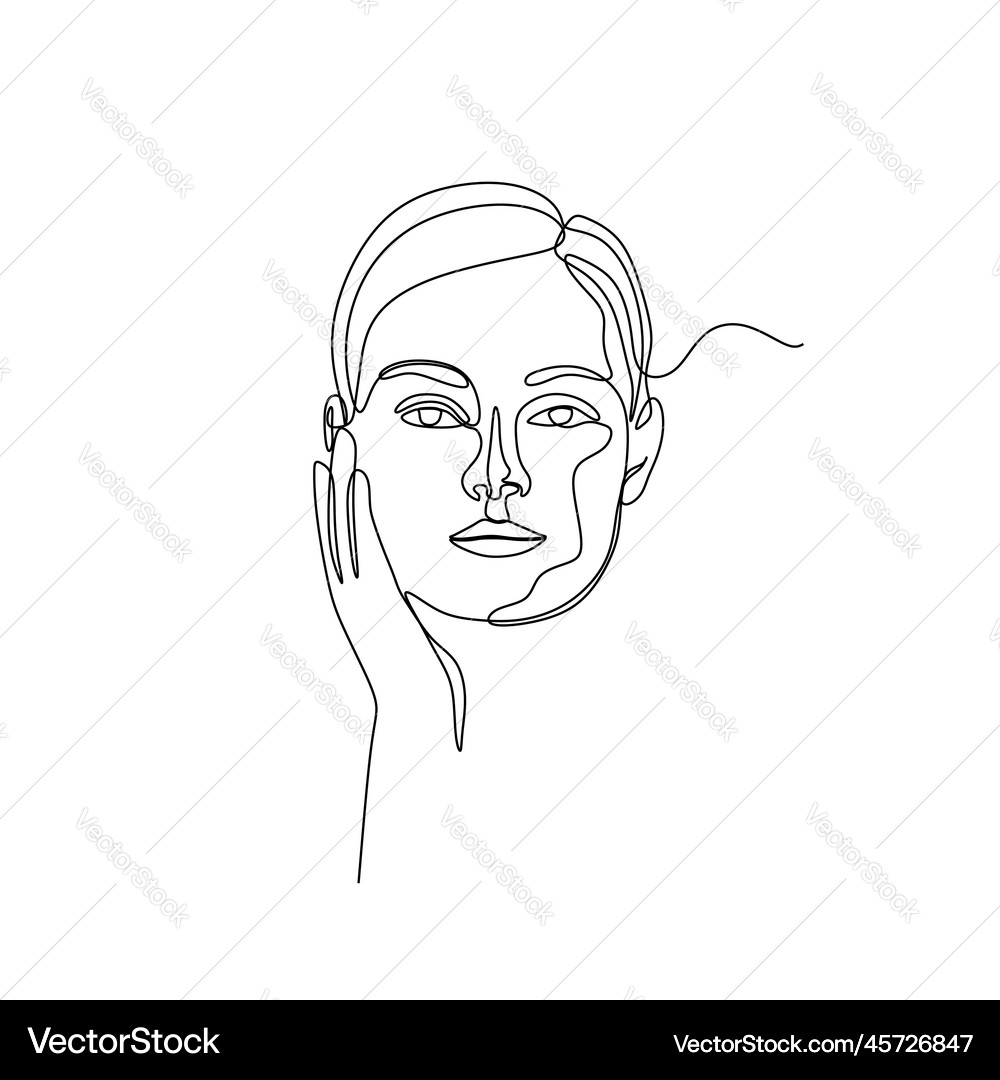 Abstract Girl Face Continuous One Line Drawing Vector Image