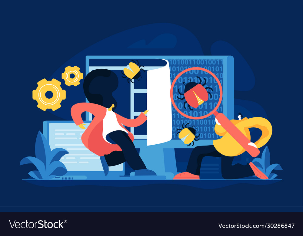 Bug fixing and quality control vector image Bug fixing and quality control