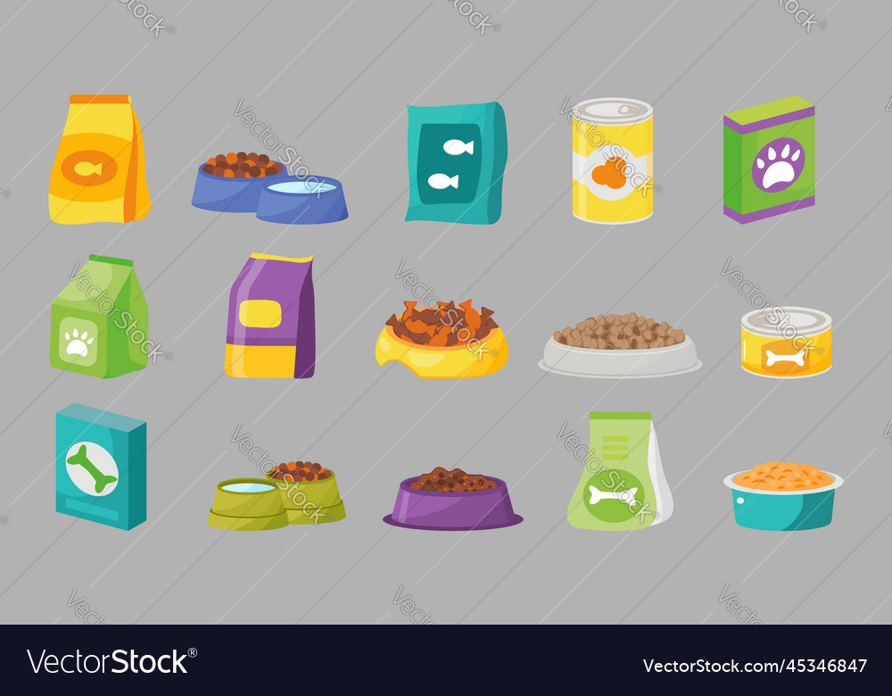 Cat and dog food feeding colorful plate Royalty Free Vector