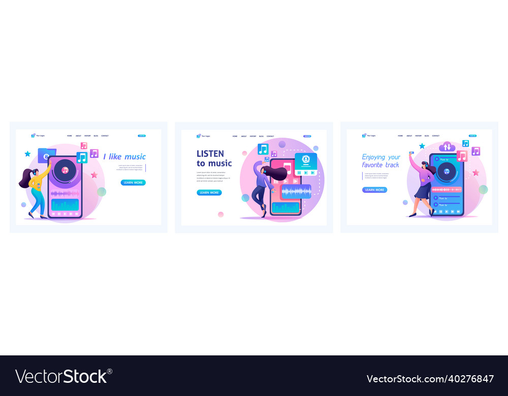 Collection of landing pages girls listen to music