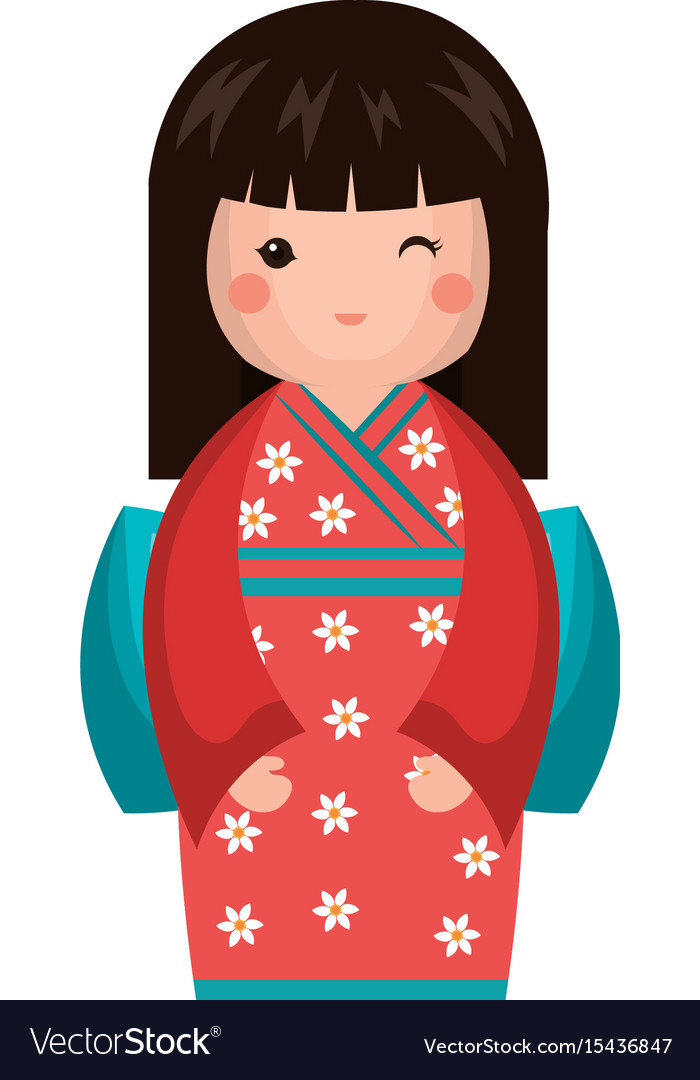 Cute little japanese doll Royalty Free Vector Image