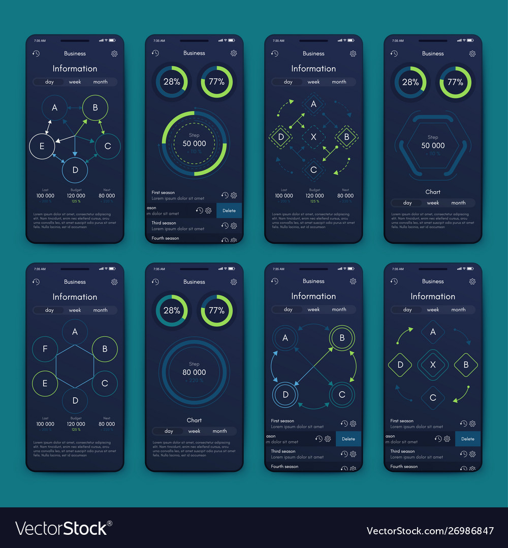 Different ui ux gui screens and flat web icons Vector Image